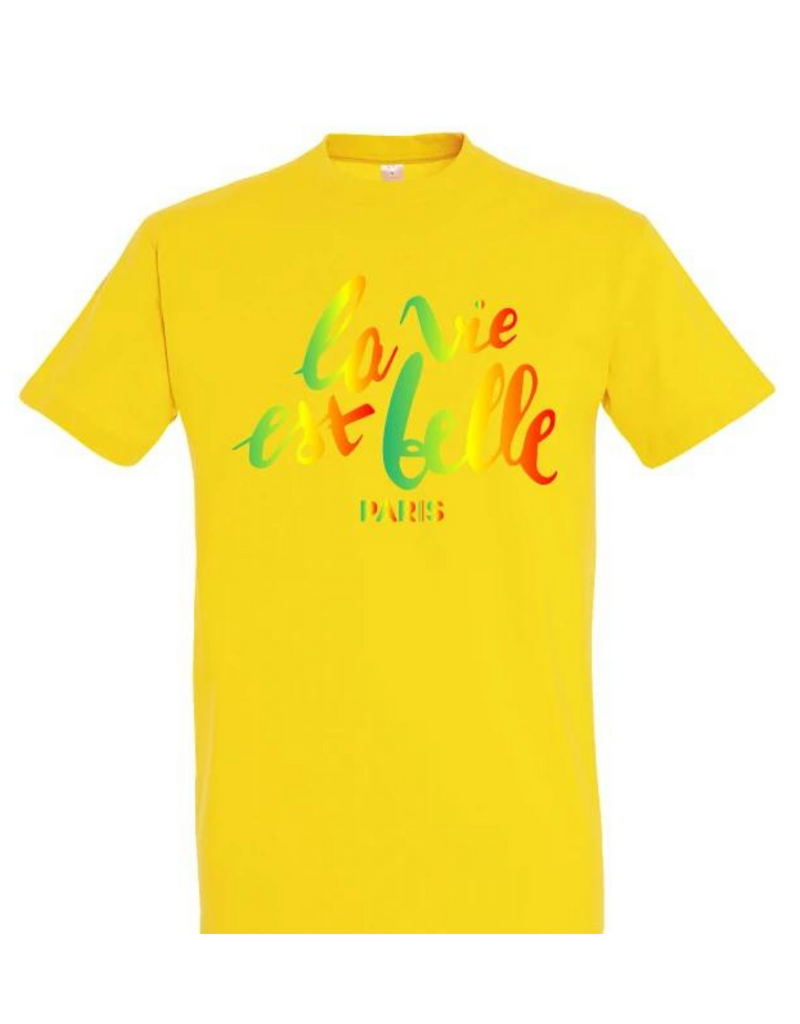 T-SHIRT JAUNE WORLD LA VIE EST BELLE PARIS