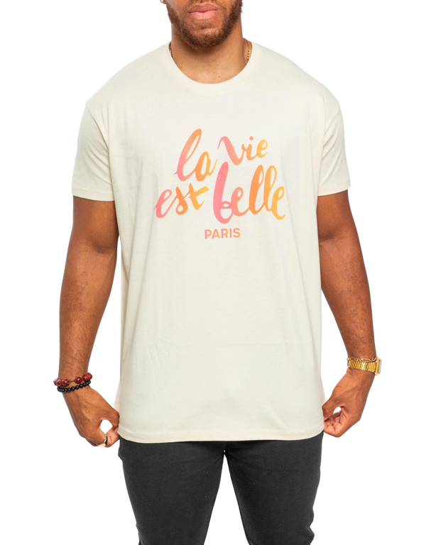 T-SHIRT CRÈME WORLD LA VIE EST BELLE PARIS