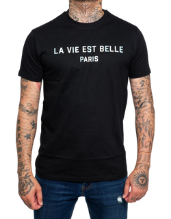 T-SHIRT NOIR  COLOR LA VIE EST BELLE PARIS