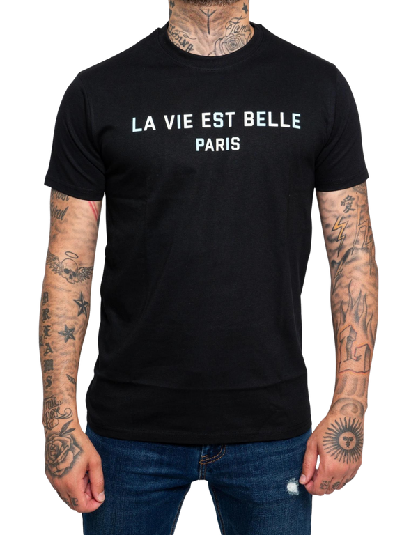 T-SHIRT NOIR  COLOR LA VIE EST BELLE PARIS