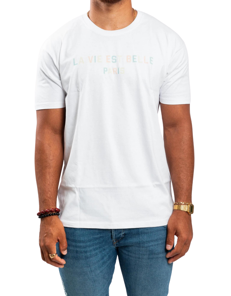 T-SHIRT BLANC COLOR LA VIE EST BELLE PARIS