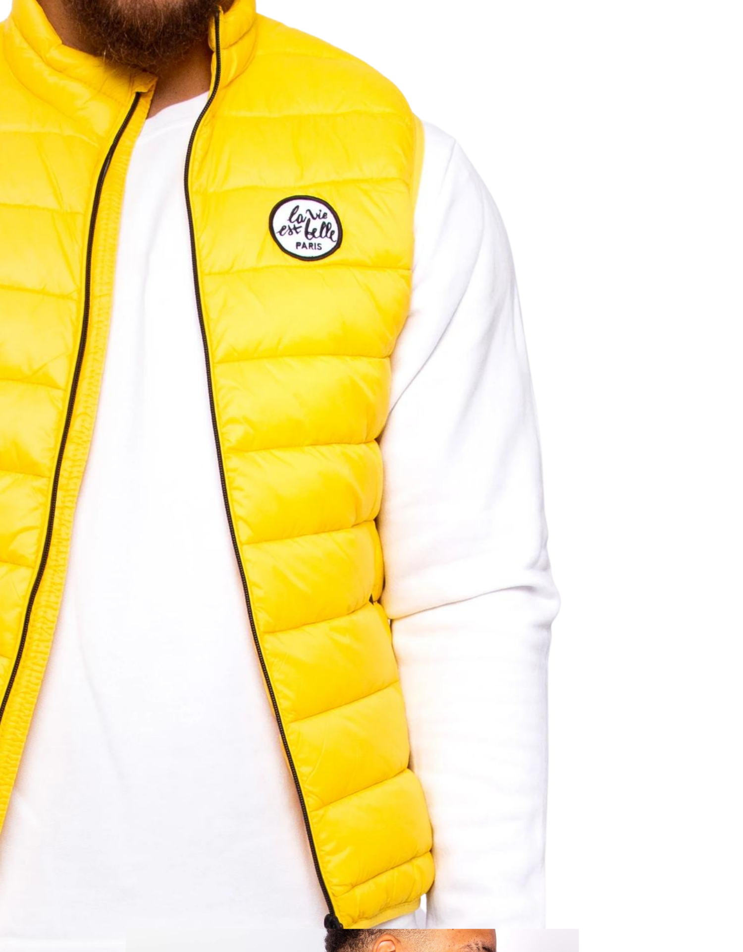 VESTE SANS MANCHE JAUNE LA VIE EST BELLE PARIS