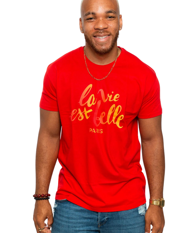 T-SHIRT ROUGE WORLD LA VIE EST BELLE PARIS