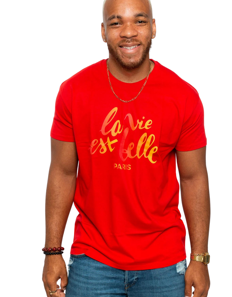 T-SHIRT ROUGE WORLD LA VIE EST BELLE PARIS